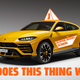 A photo of a Lamborghini Urus SUV with 'L' plates added.